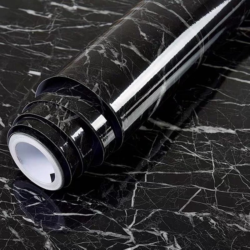 Yancorp Black Wallpaper Black Peel and Stick Wallpaper Marble Counter Top Stick on Wallpaper Backsplash Self Adhesive Wallpaper (Black Stripes  11.8"" x 78.7"") - Image 1